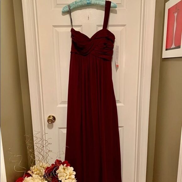 Wine Chiffon One Shoulder Bill Levkoff Dress NWT - Picture 1 of 6